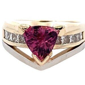 14K Yellow & White Gold 8mm Trillion Pink Tourmaline Ring Sz 8